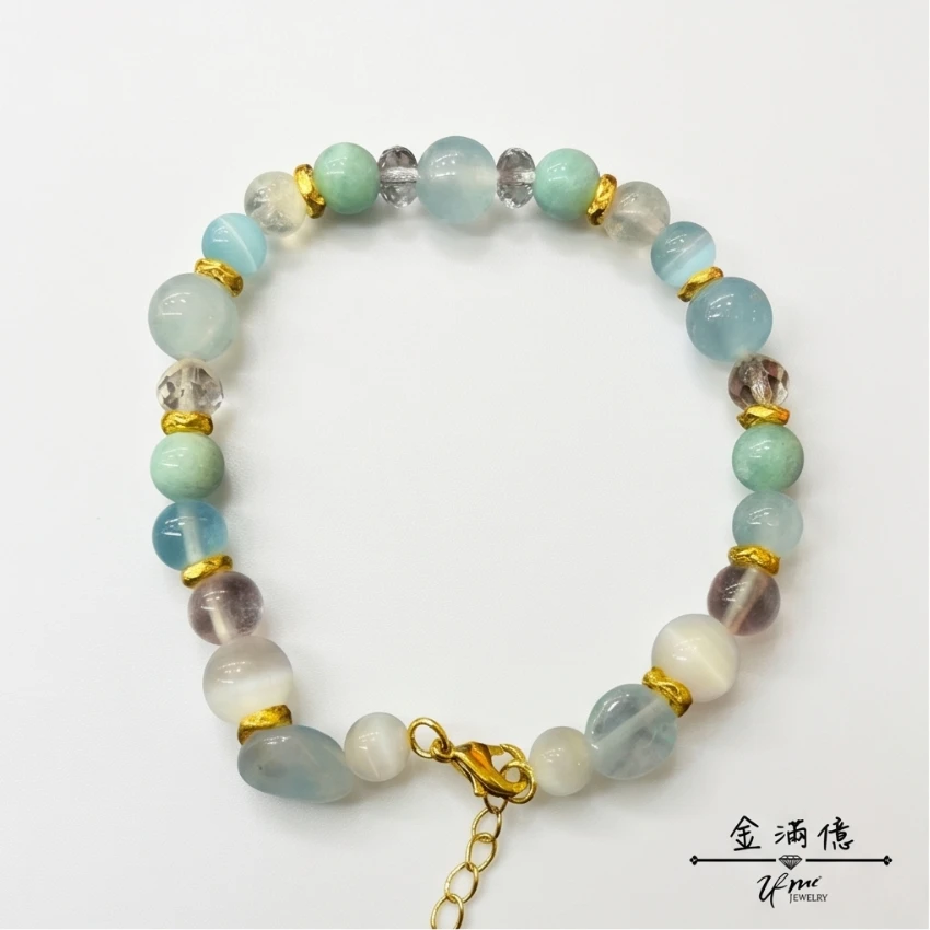 黃金串珠手鍊-純金盤纏藍色水晶黃金手鍊-金滿億銀樓_01