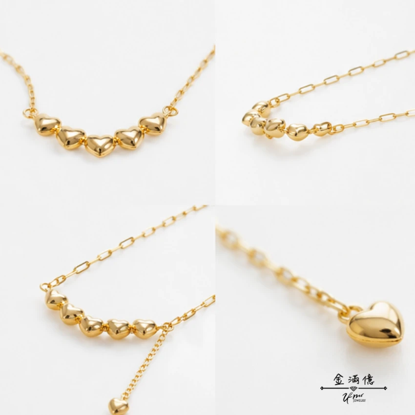 女生黃金項鍊-愛心相連-黃金小套鍊_02