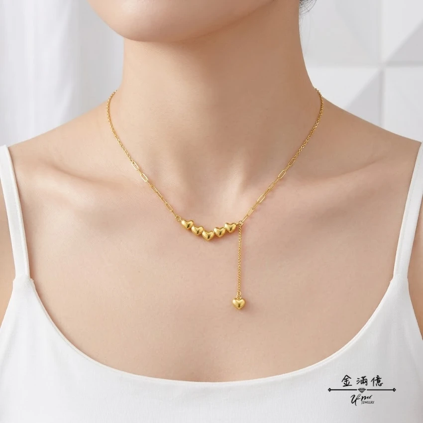 女生黃金項鍊-愛心相連-黃金小套鍊_04