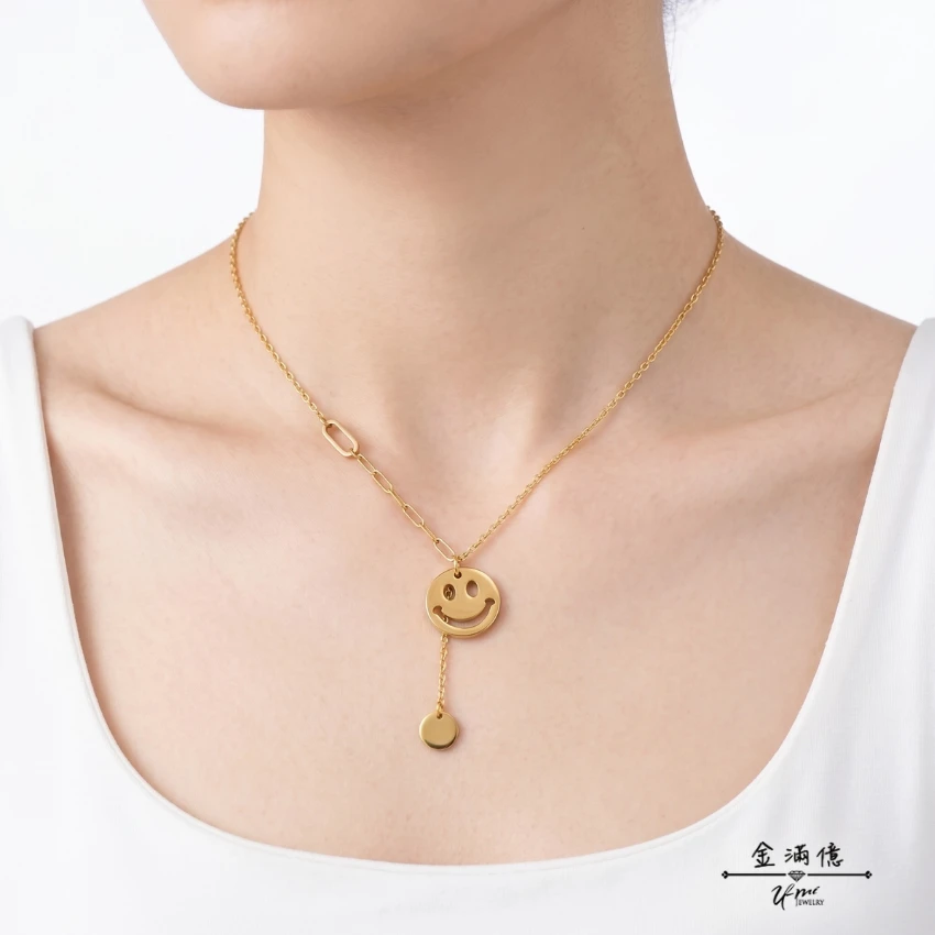 女生黃金項鍊-微笑笑臉-黃金小套鍊_04