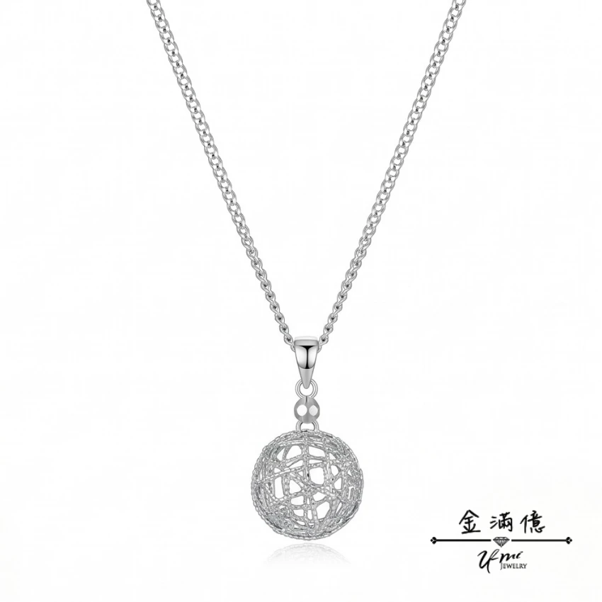 立體鏤空繡球幾何吊墜-白金墜子|女生白金項鍊