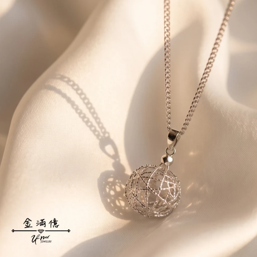 立體鏤空繡球幾何吊墜-白金墜子|女生白金項鍊