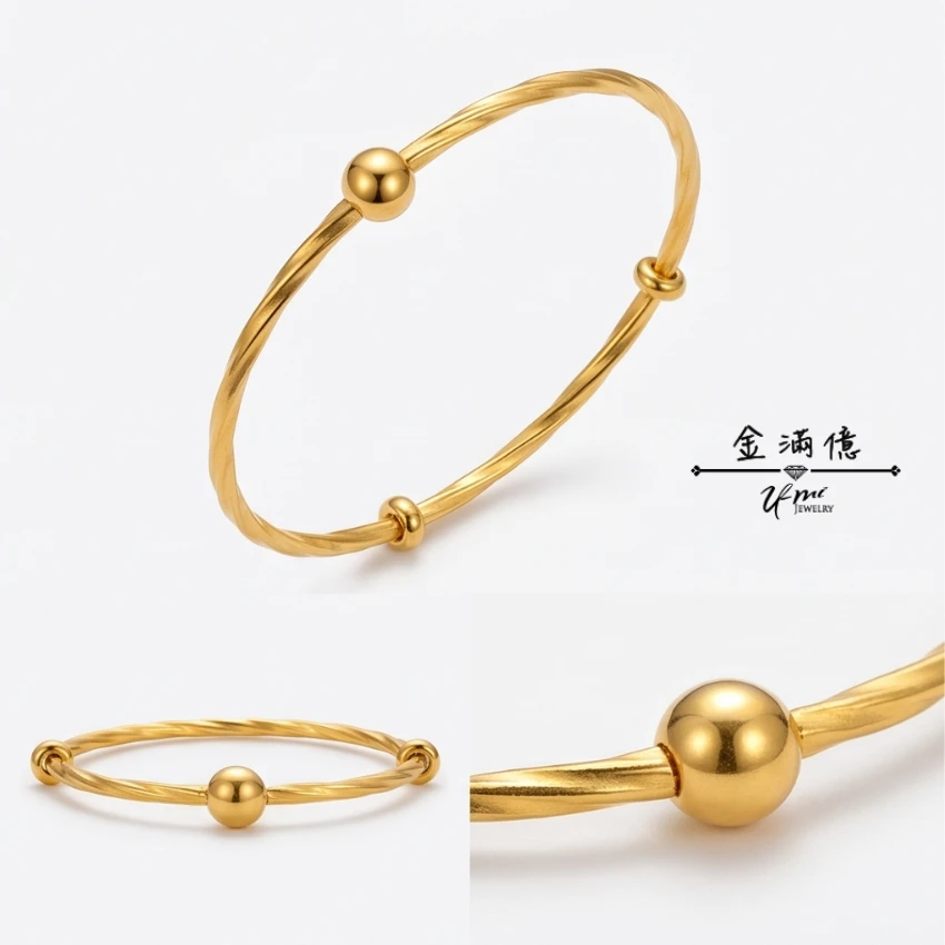 黃金手環-純黃金轉珠手環｜優雅扭線流線設計-金滿億銀樓-03