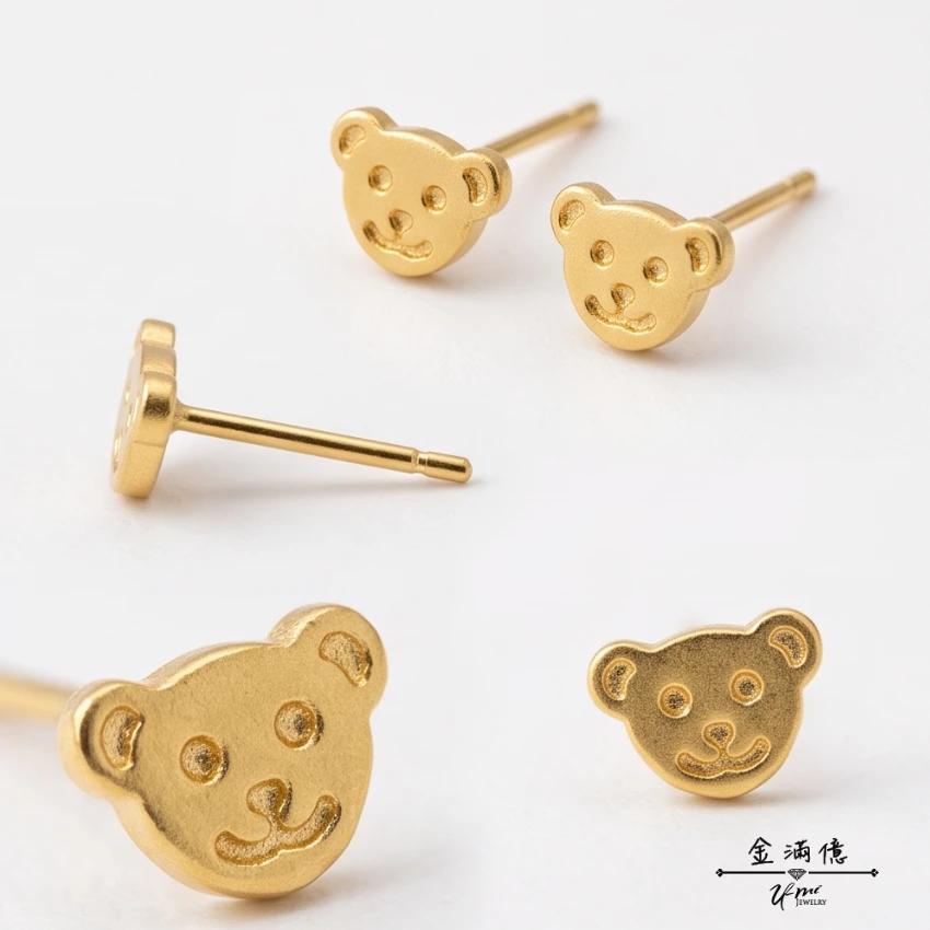9999 純黃金小熊耳環|抗敏耳針款設計-黃金耳環-黃金女生耳環|金滿億台南銀樓-03