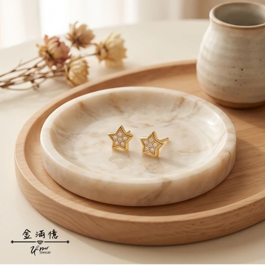 星星鑽石-黃金耳環-黃金女生耳環
