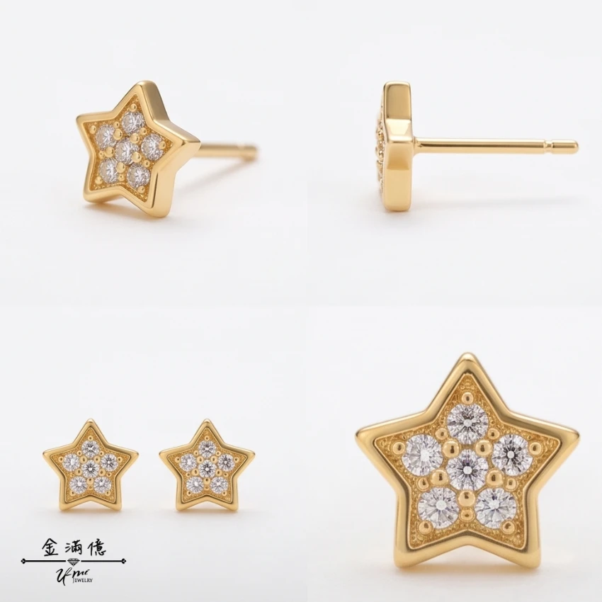 9999 純黃金星星鑽石耳環|抗敏耳針款設計-黃金耳環-黃金女生耳環|金滿億台南銀樓-03