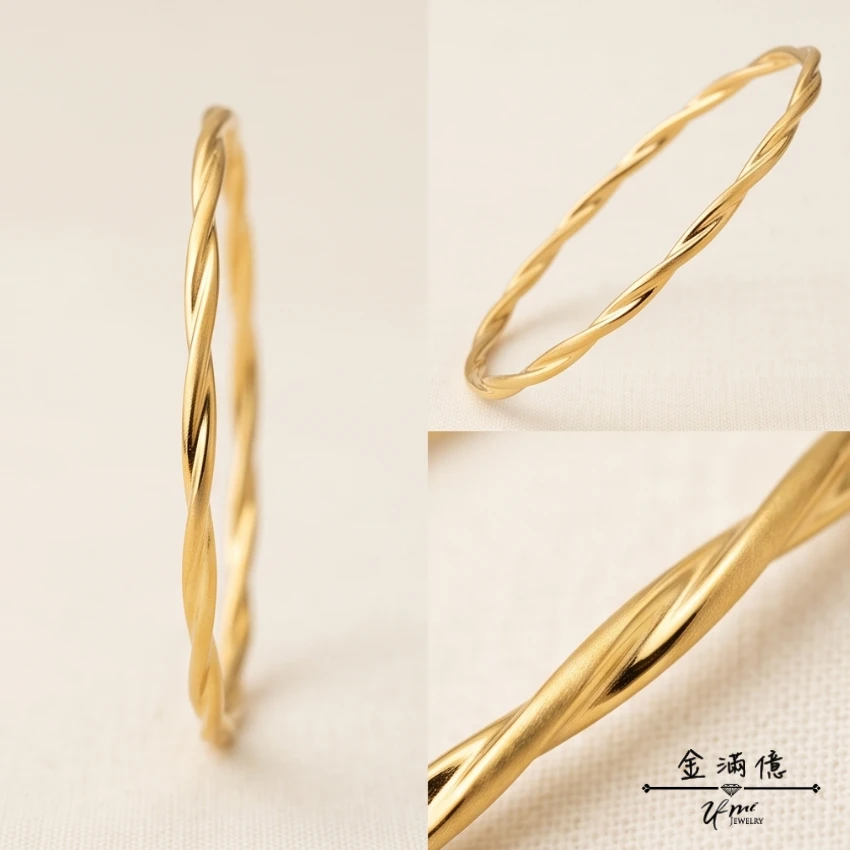 黃金手環-亮霧麻花扭轉 固定圍-金滿億銀樓-02