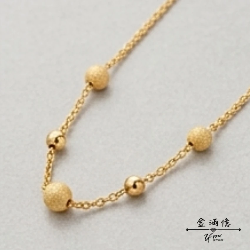 女生黃金項鍊-鑽砂金球-黃金小套鍊_03