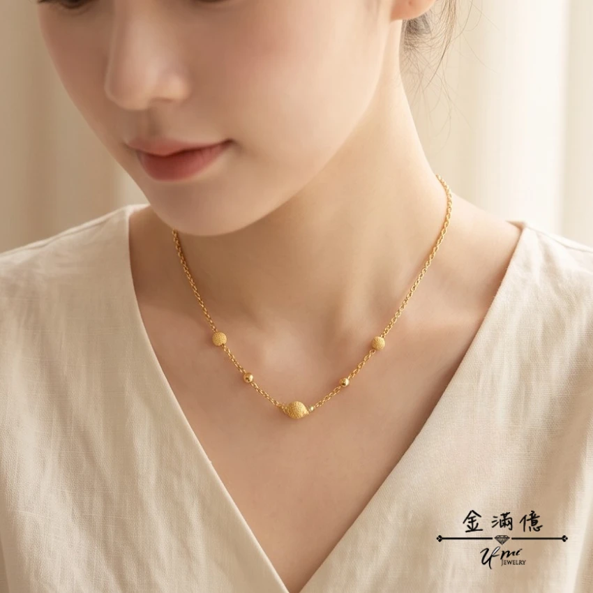 女生黃金項鍊-鑽砂金球-黃金小套鍊_04