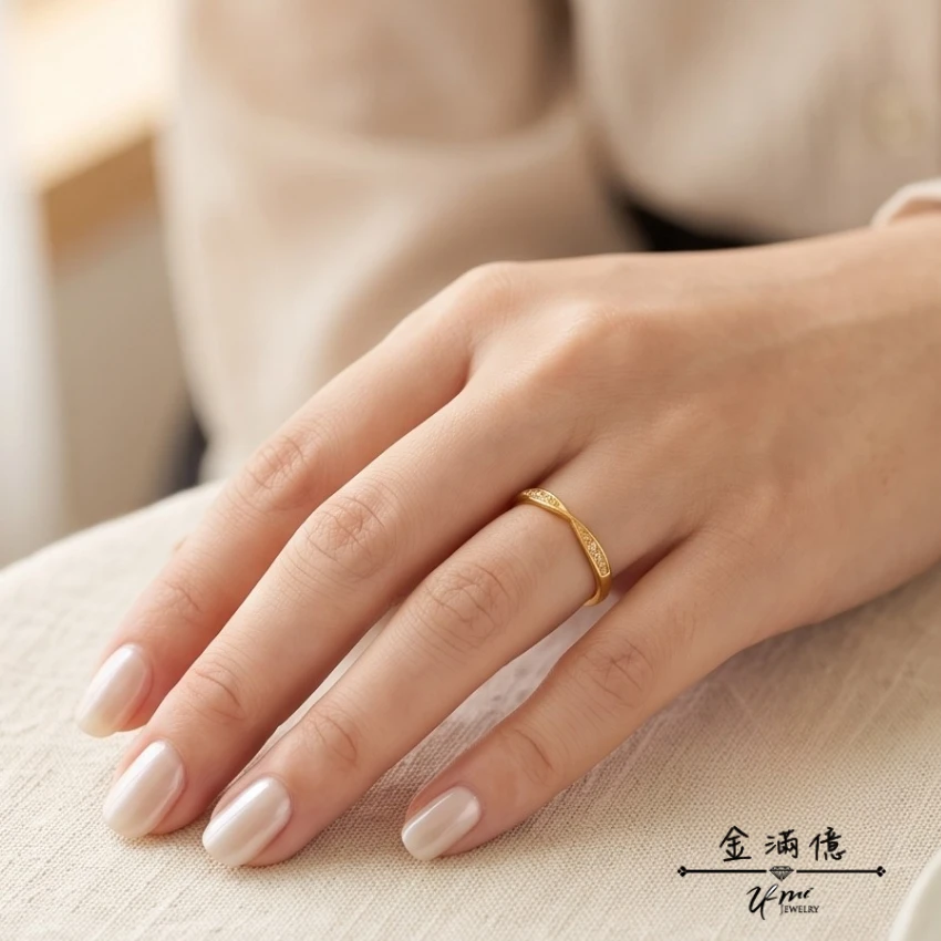 交錯鑲嵌鑽石-黃金戒指|女生金戒指|金滿億台南銀樓_04