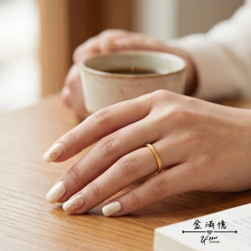 秀氣滾邊與鑽砂交錯設計 純黃金戒指|金滿億台南銀樓_04