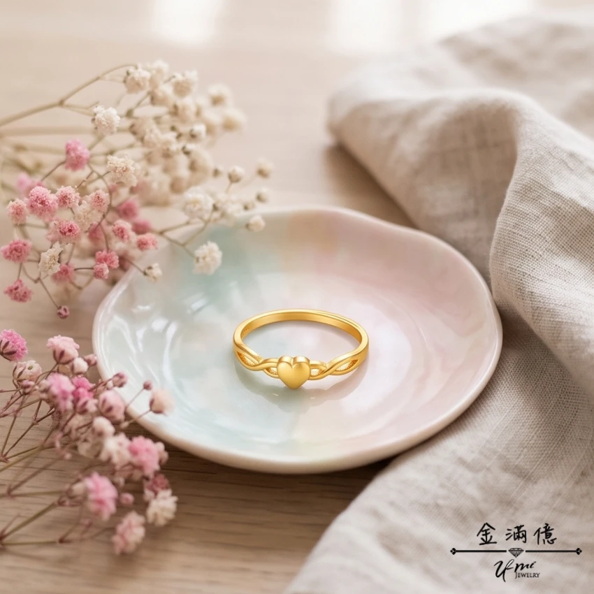 浪漫交織．霧面愛心 9999 純金戒指|金滿億台南銀樓_03