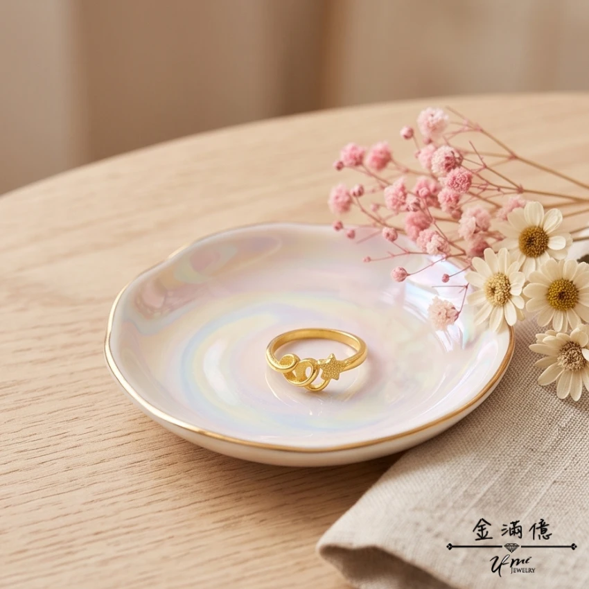 【流光星舞】9999純金星星流線女戒_霧面防刮防勾_金滿億珠寶02