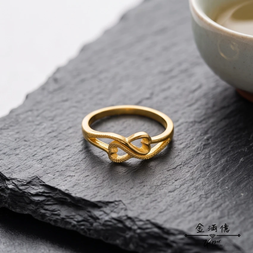 【流光星金滿億珠寶｜繾綣雙心純金女戒 無限造型 03