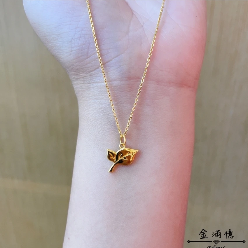 客製化黃金項鍊推薦｜樹葉嫩芽造型項鍊-04