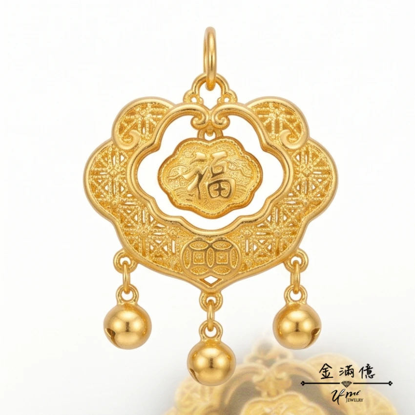 鏤光鎖福-鎖片-黃金墜子