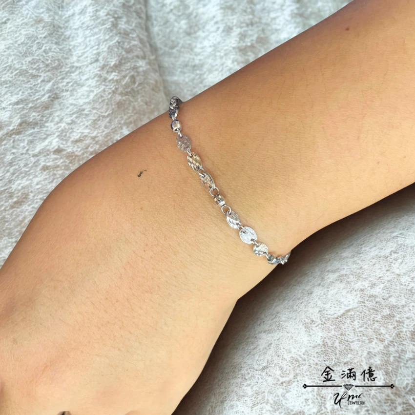 金滿億珠寶 女生白金手鍊 鑽石車花防刮延長鍊_04