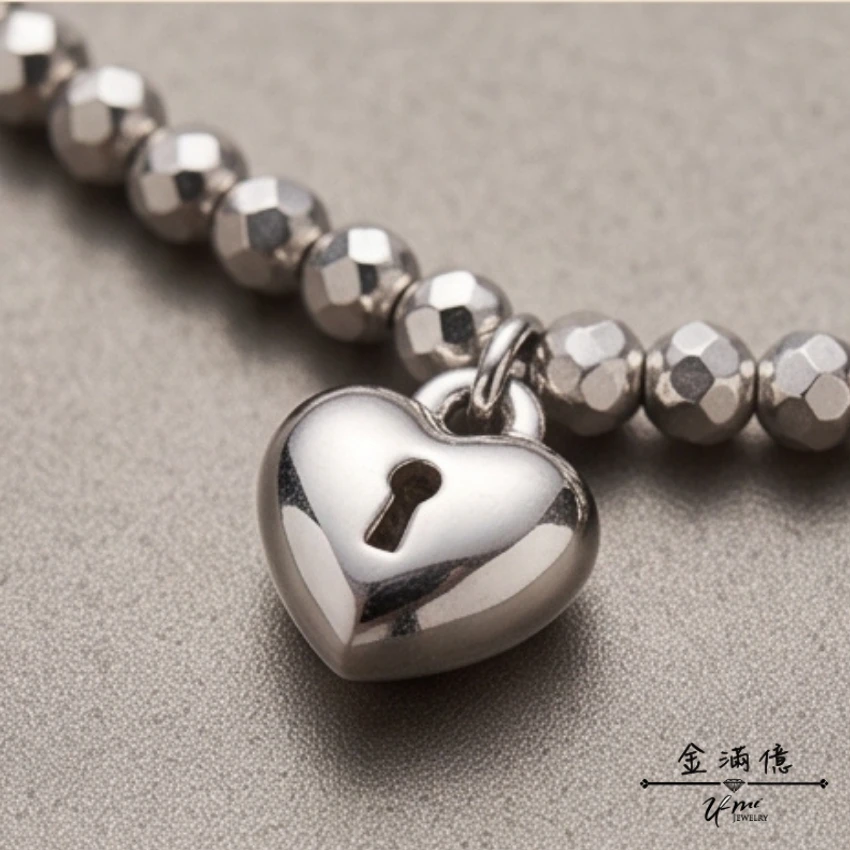 金滿億珠寶｜愛心鎖頭切割珠白金手鍊03