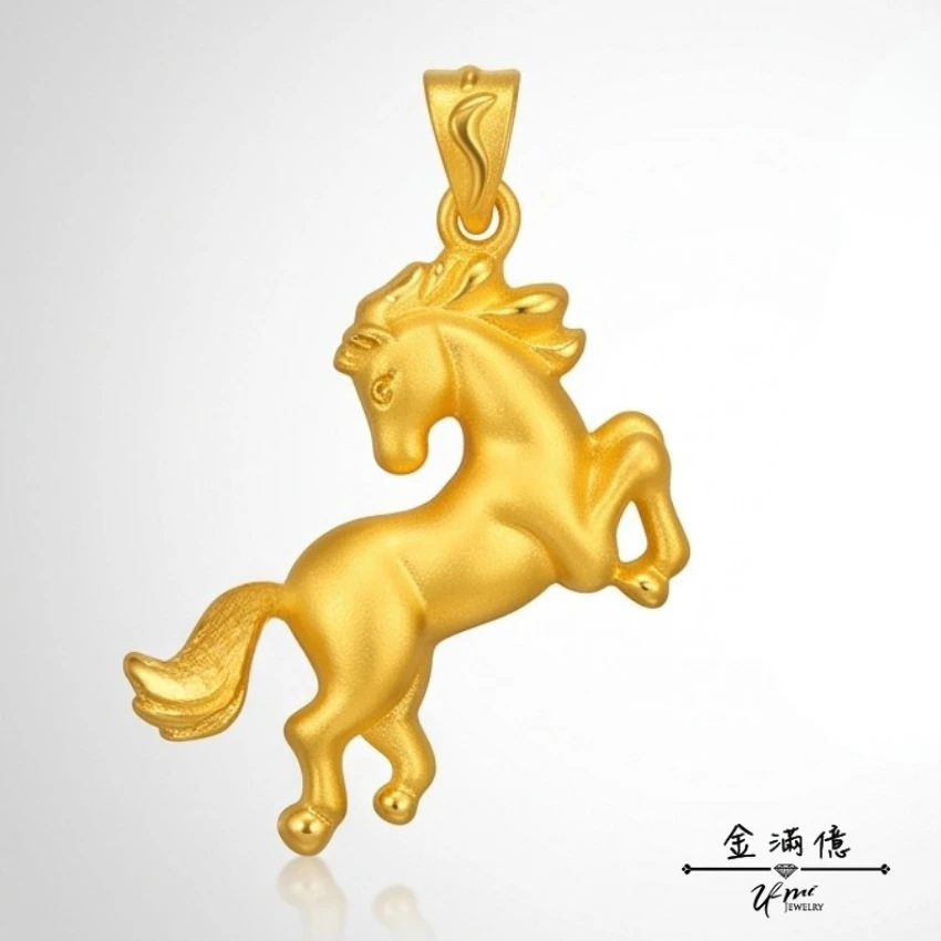 黃金墜飾-奔騰生肖馬- 黃金彌月金飾_01