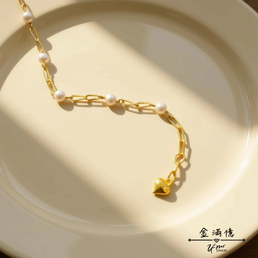 黃金手鍊-幾何與珍珠 -純金女生手鍊-金滿億|台南銀樓_02