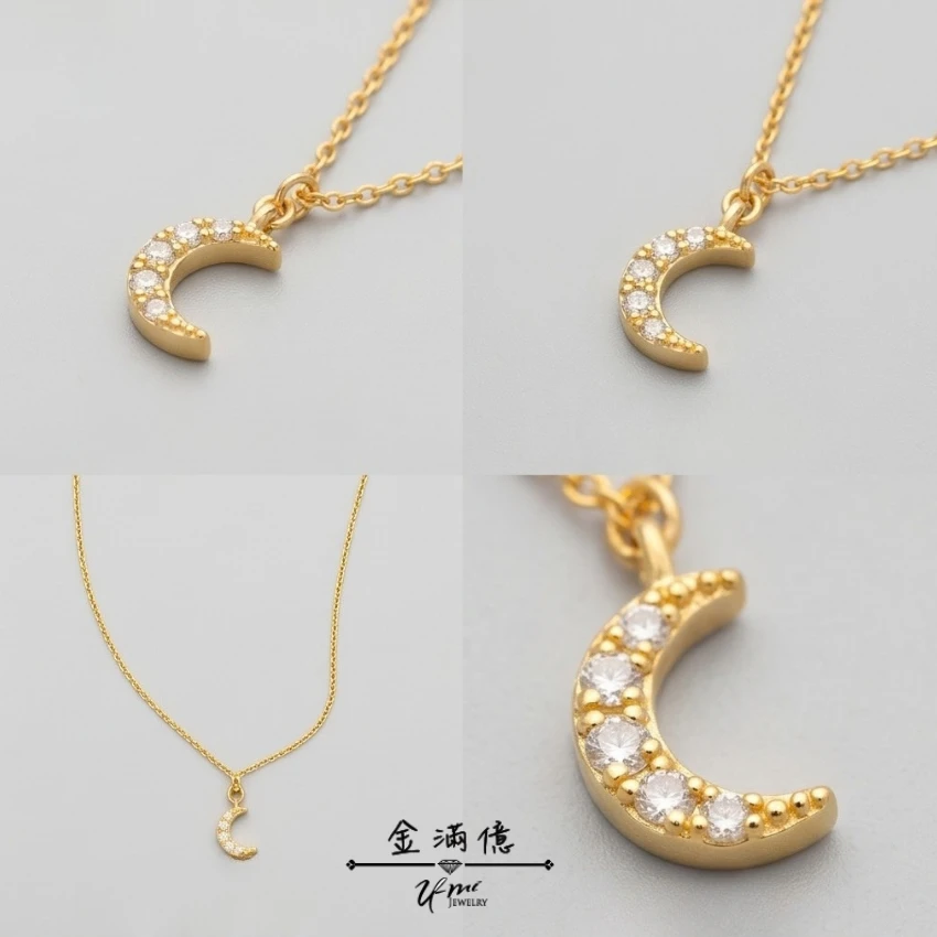 女生黃金項鍊-人工鑽石月亮造型-黃金小套鍊_03