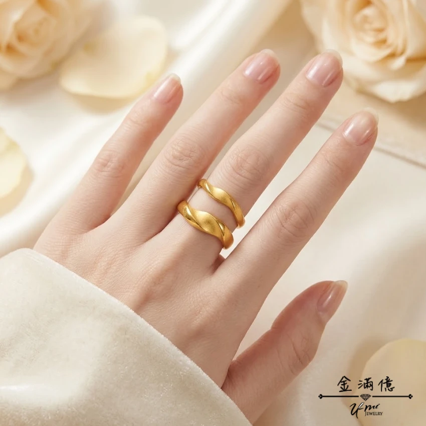 黃金戒指-波浪曲線-黃金對戒_03