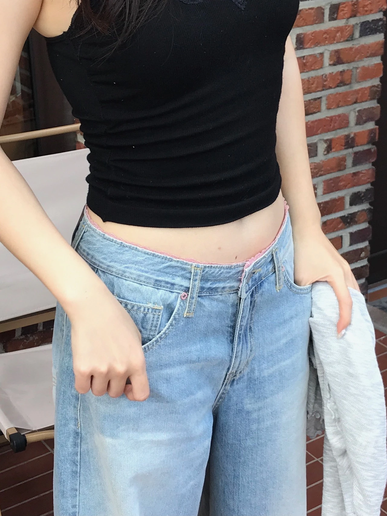 細節控會愛 小露蕾絲低腰寬褲 PT05