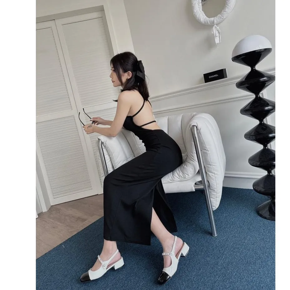 (現貨)韓國獨家女神款度假風細肩交叉美背長洋裝