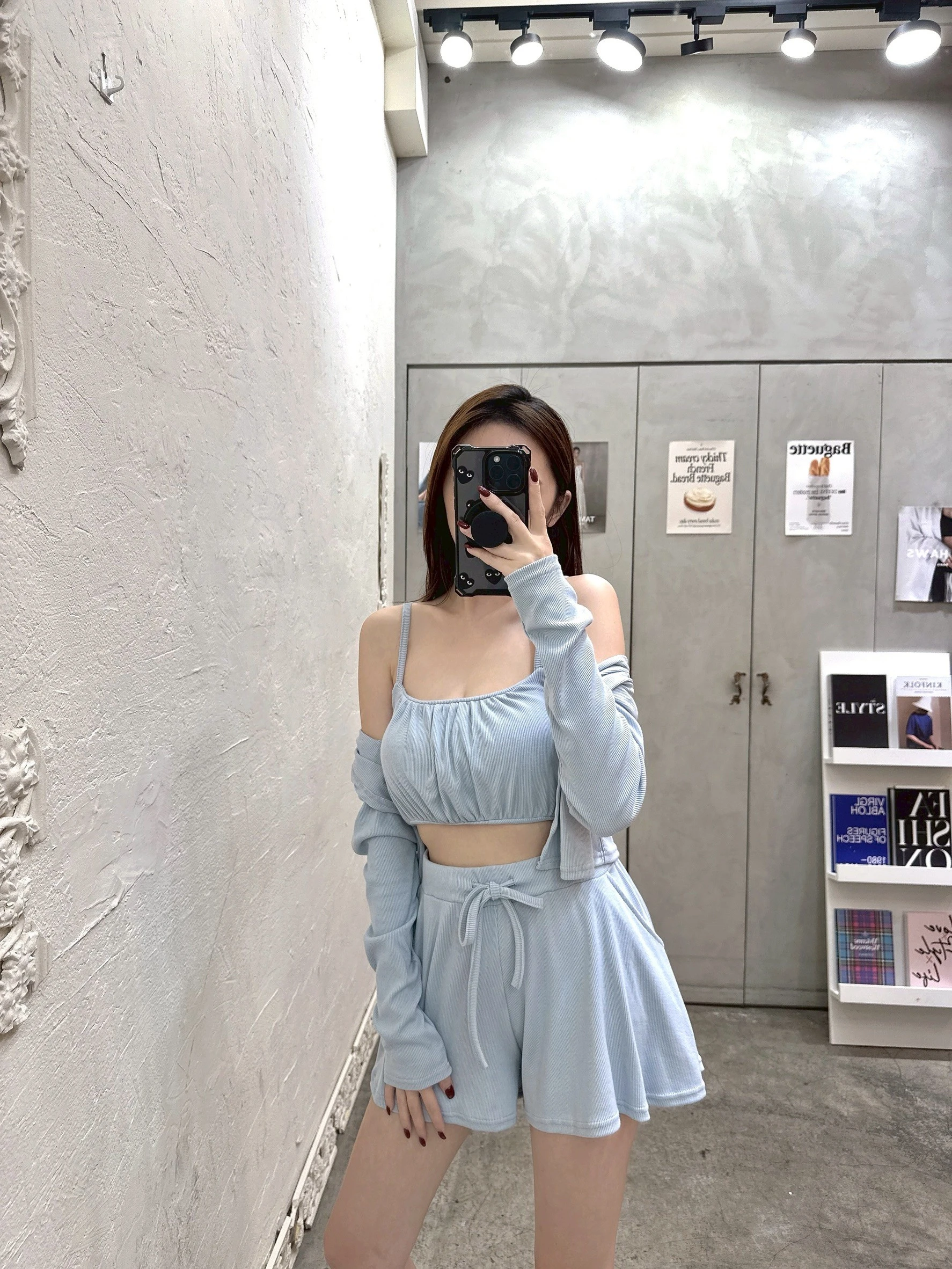 (現貨)獨家甜美氣質胸折背心+外套+短褲裙三件套
