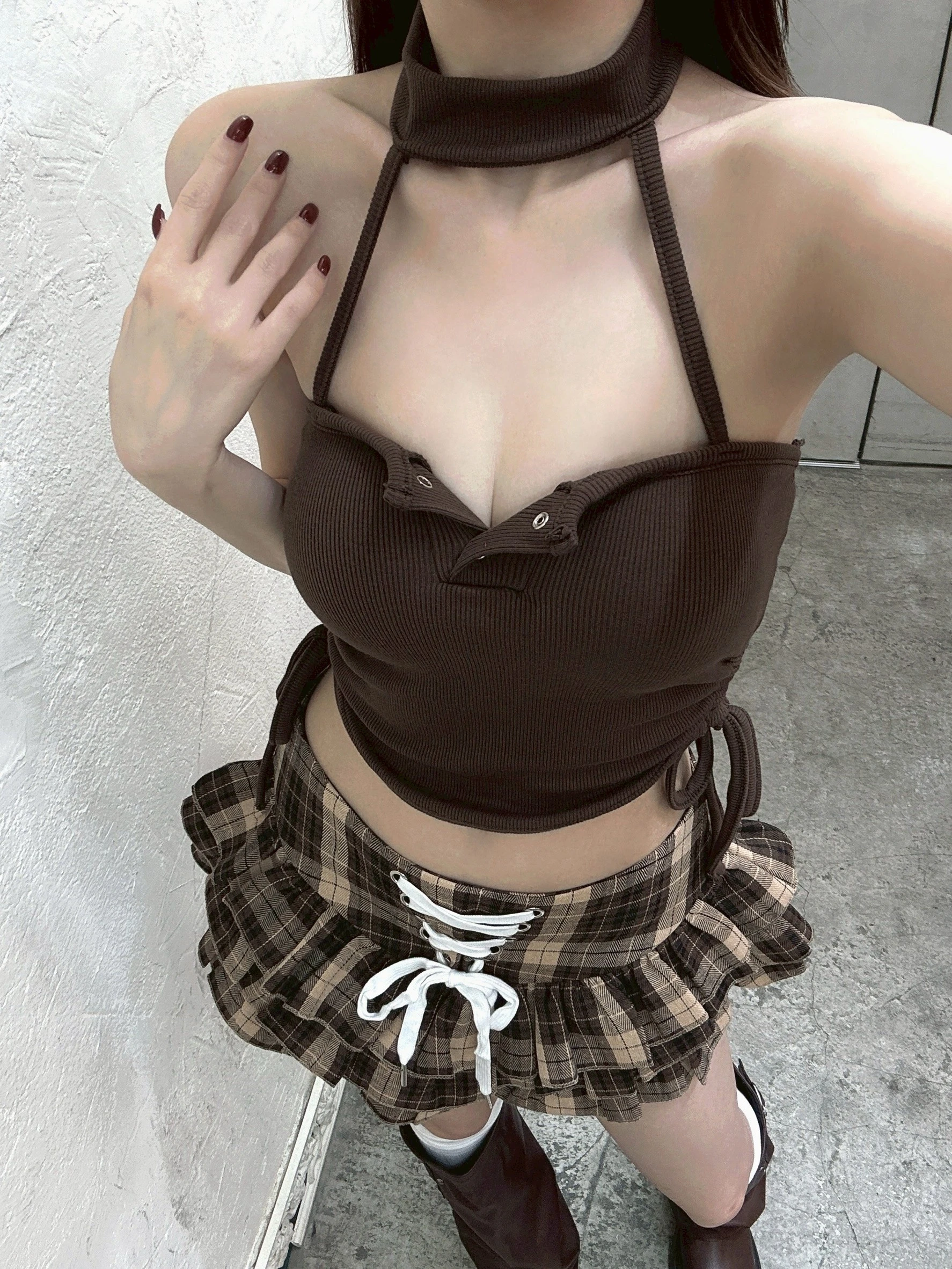 (現貨)歐美設計感套脖開釦側抽背心