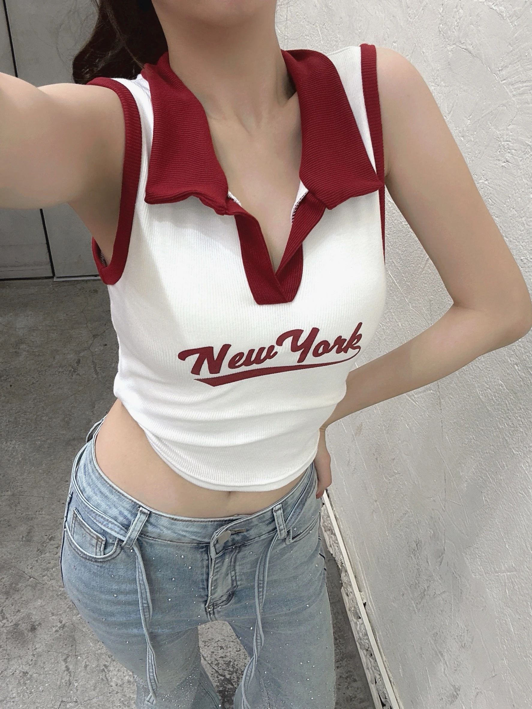 (現貨)獨家美式休閒開領紐約撞色背心