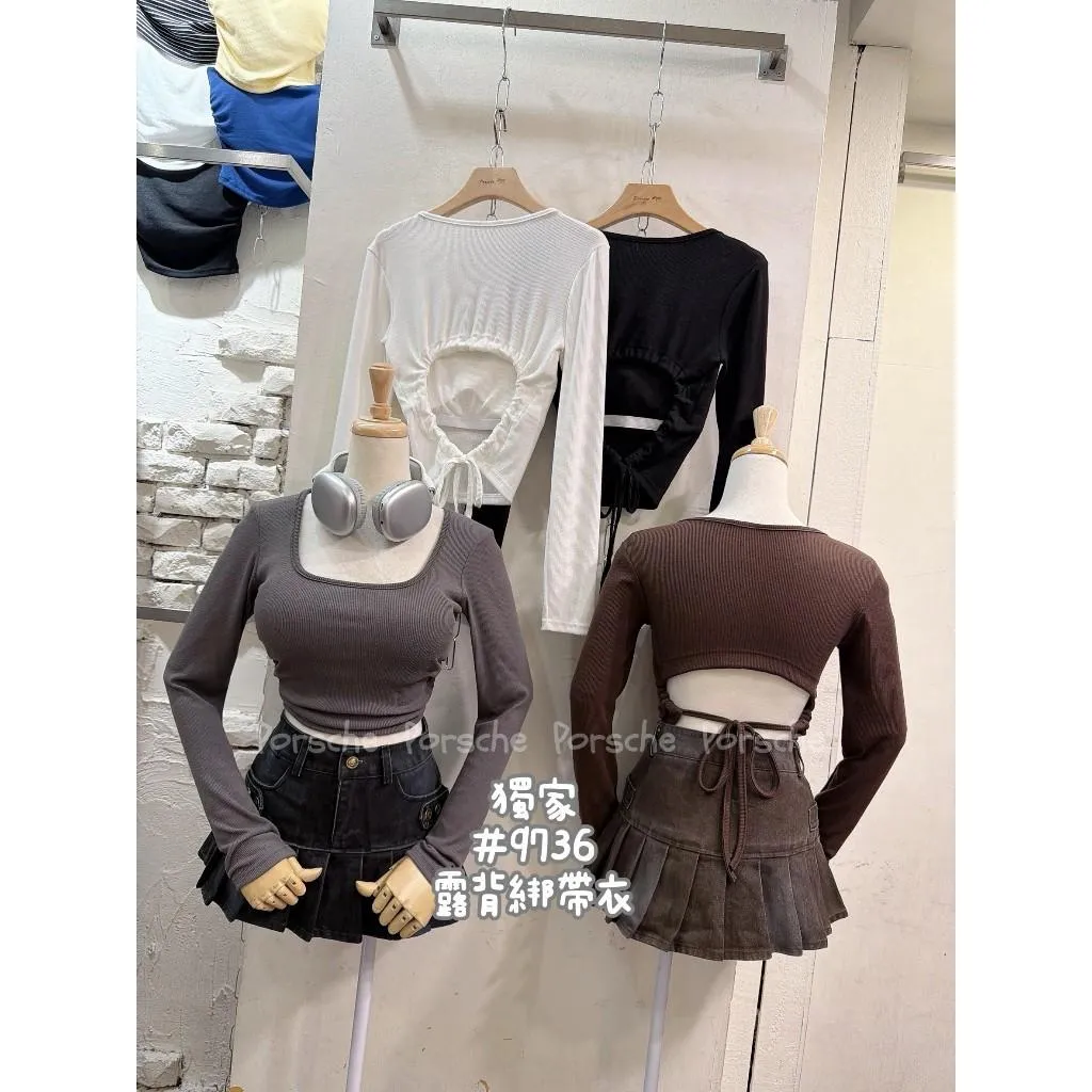 (現貨)歐美款露背綁帶長袖衣