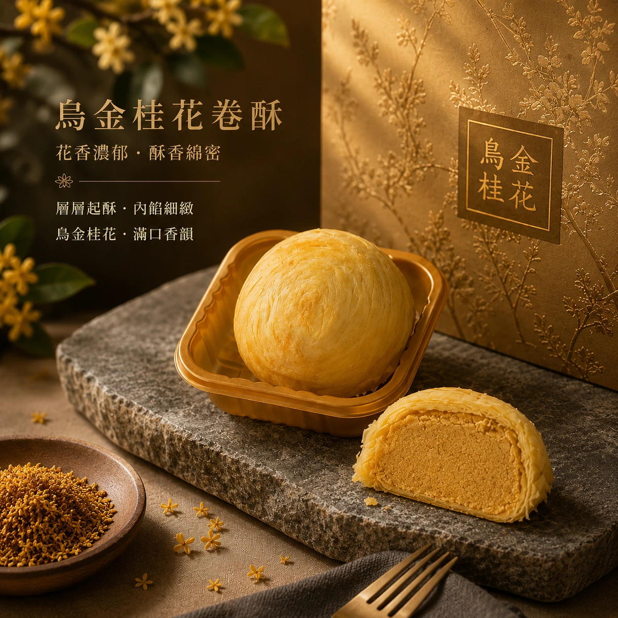 烏金鏡月 |烏金桂花捲酥禮盒（出貨時間9/18-25)