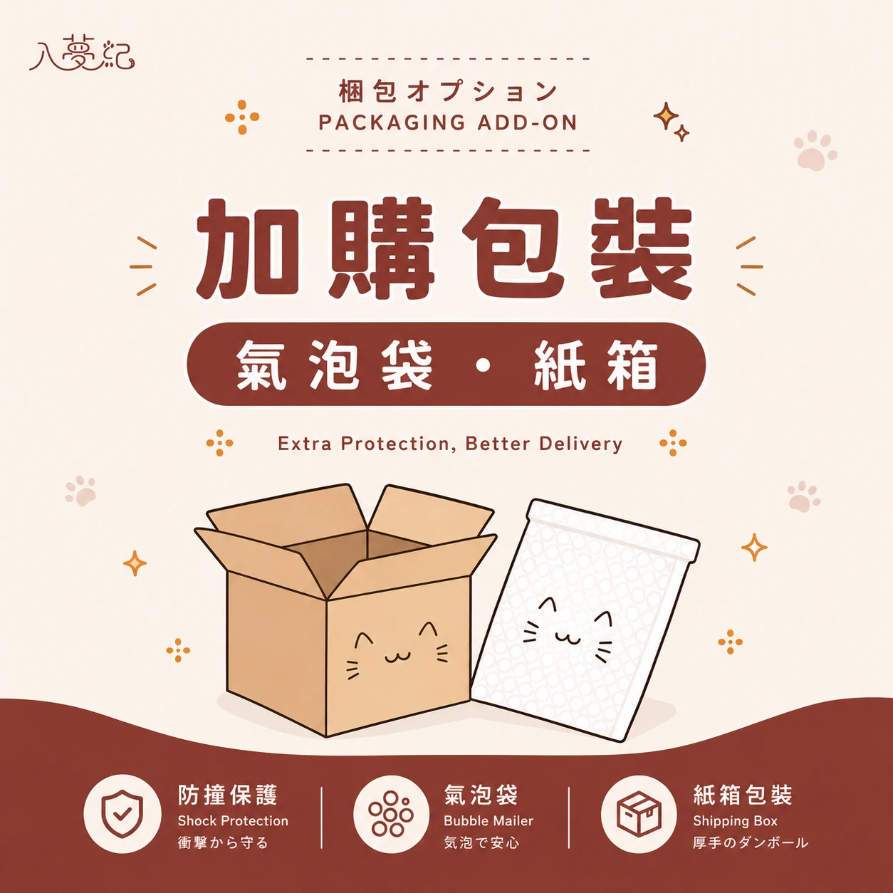 加購｜全新紙箱包裝、氣泡紙加強防撞