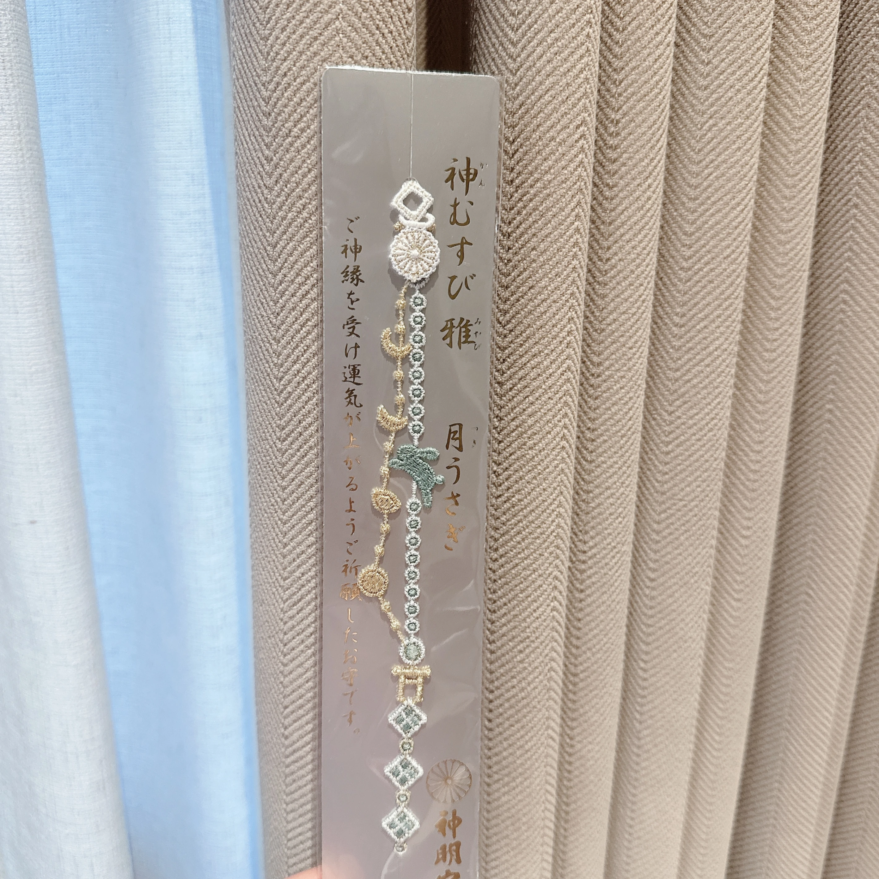 新月兔綠白色-刺繡蕾絲御守手環-阿佐ヶ谷神明宮