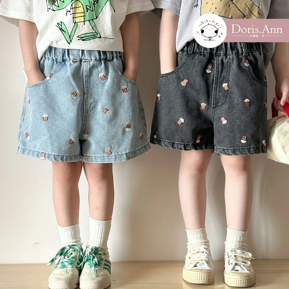 GK 2437爆米花刺繡牛仔短褲