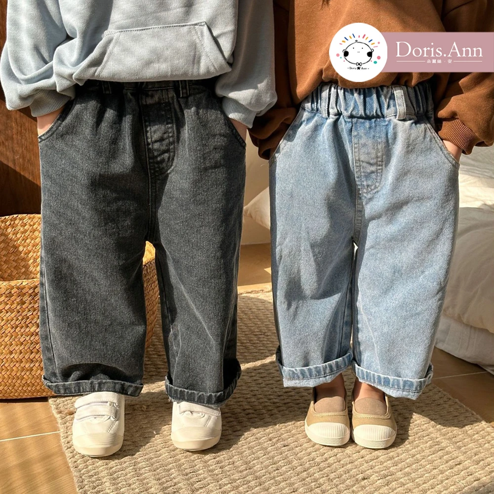 GK 1412男女童刷色直筒牛仔寬褲