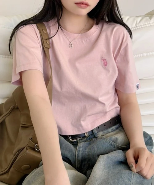 日本 U.S. POLO ASSN 別注款 復古短版 刺繡logo短袖