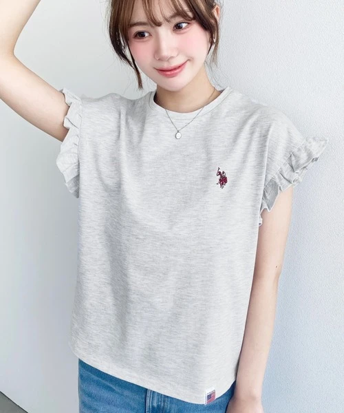 日本限定 U.S. POLO ASSN. 刺繡荷葉袖短袖上衣