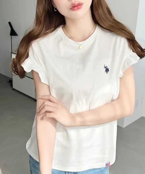 日本限定 U.S. POLO ASSN. 刺繡荷葉袖短袖上衣
