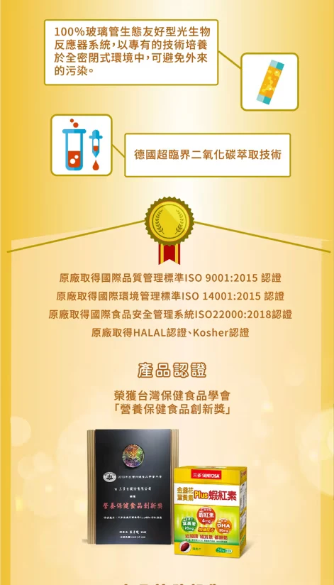 三多 金盞花葉黃素 Plus 蝦紅素50粒 認證資料