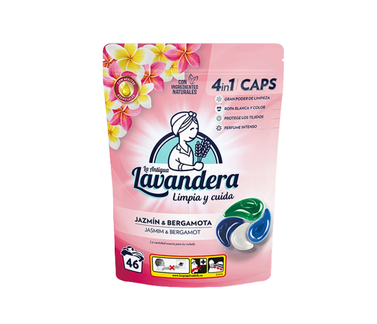 【西班牙拉娜 La Antigua Lavandera】4合1精油洗衣膠囊-茉莉佛手柑 (46入) 3入組