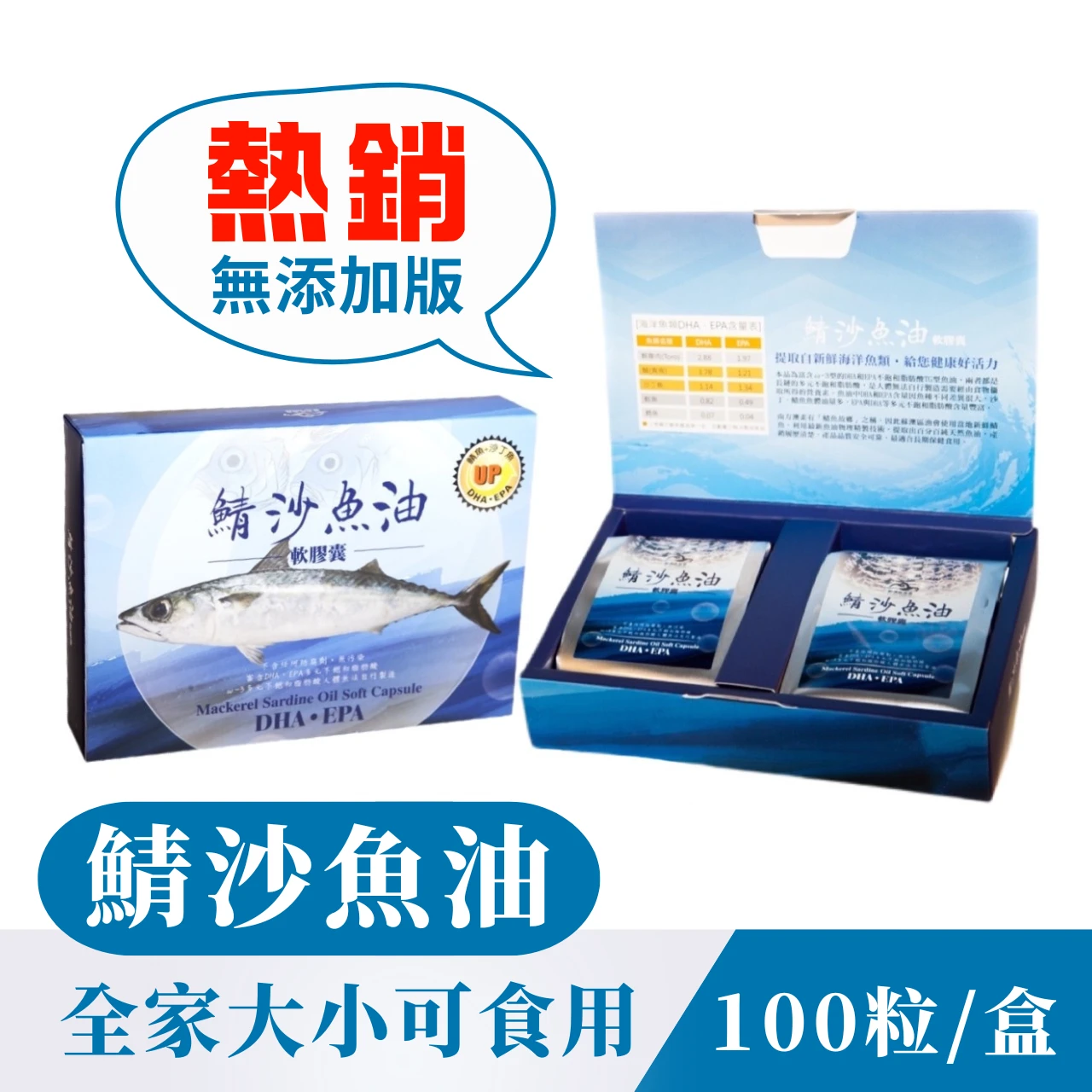 【UNEED生活選物】拾粹院 南方澳祝大漁 無添加版鯖沙魚油軟膠囊 DHA & EPA【100粒/一盒】無添加純魚油