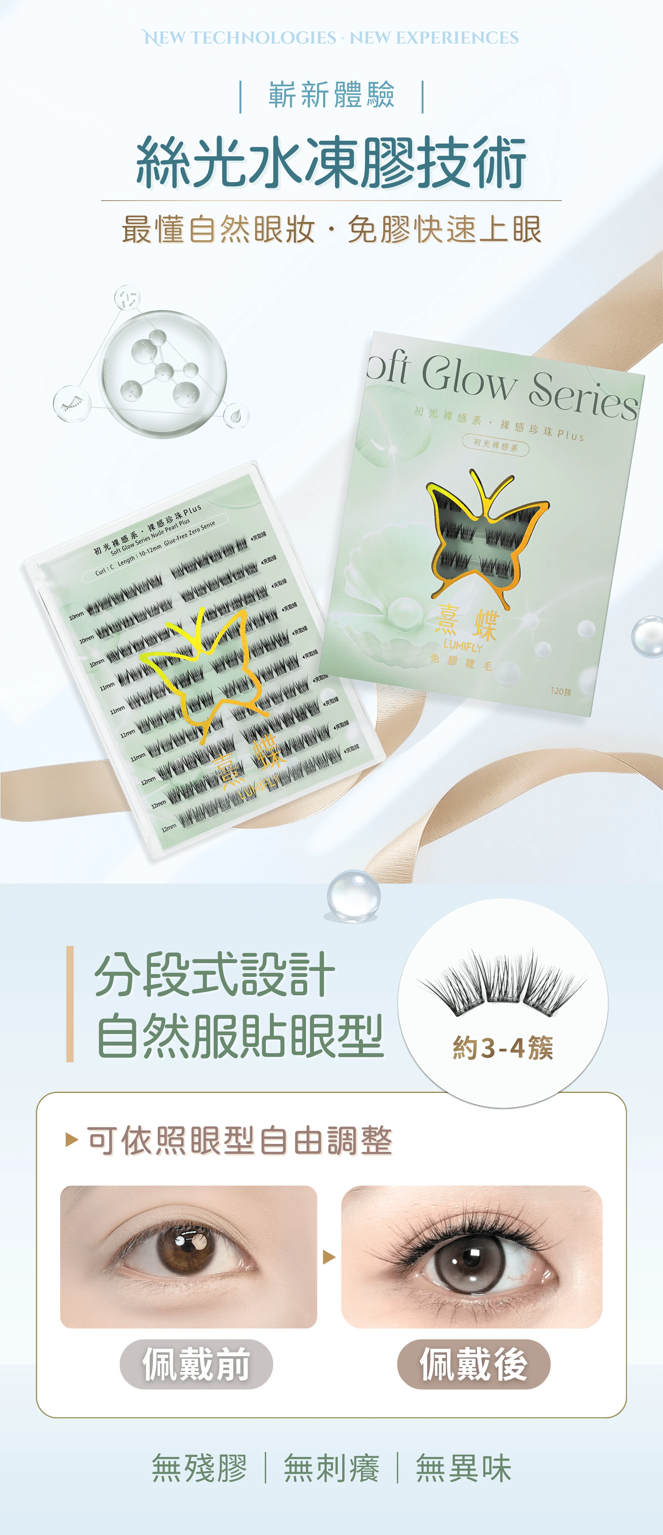 LUMIFLY熹蝶免膠假睫毛【原生美感】裸感珍珠Plus免膠秒貼睫毛 120簇,嶄新體驗,絲光水凍膠技術,最懂自然眼妝免膠快速上眼