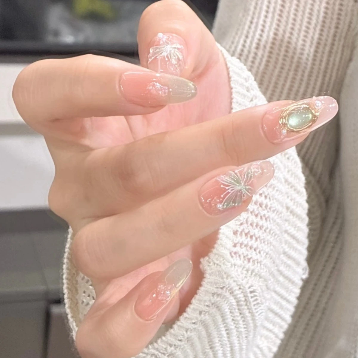 【中橢】彩綠蝴蝶（手工繪製質感穿戴甲）