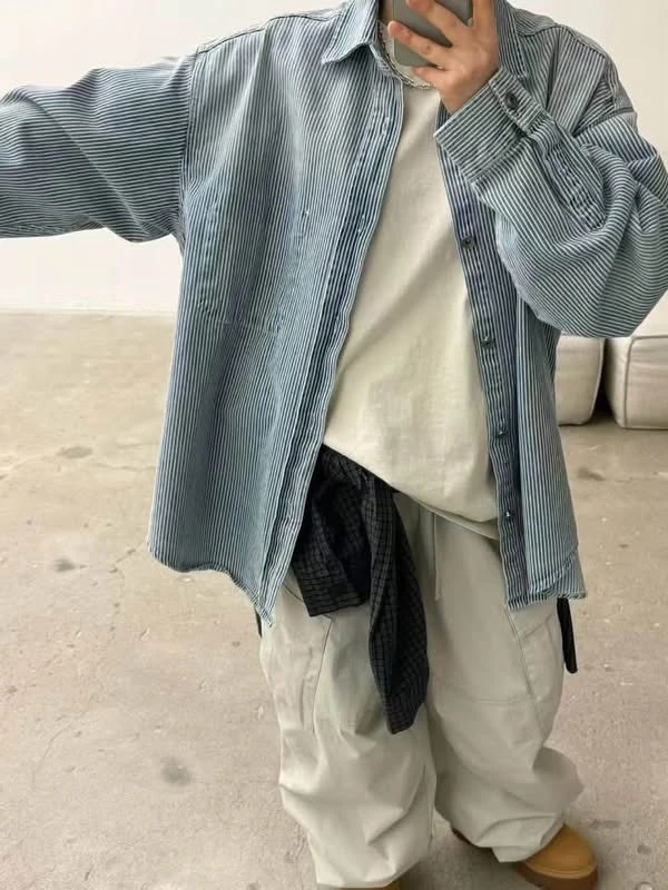 直條重磅寬版襯衫(二色)