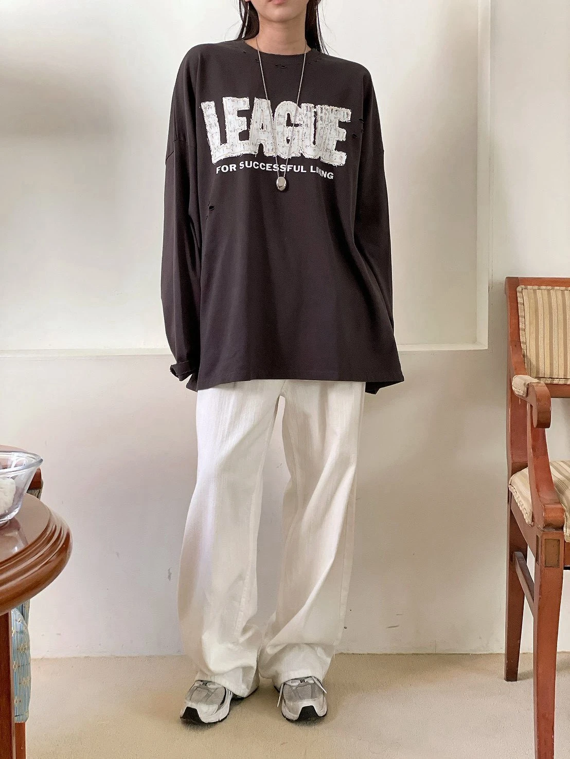 美式復古漆字薄長TEE
