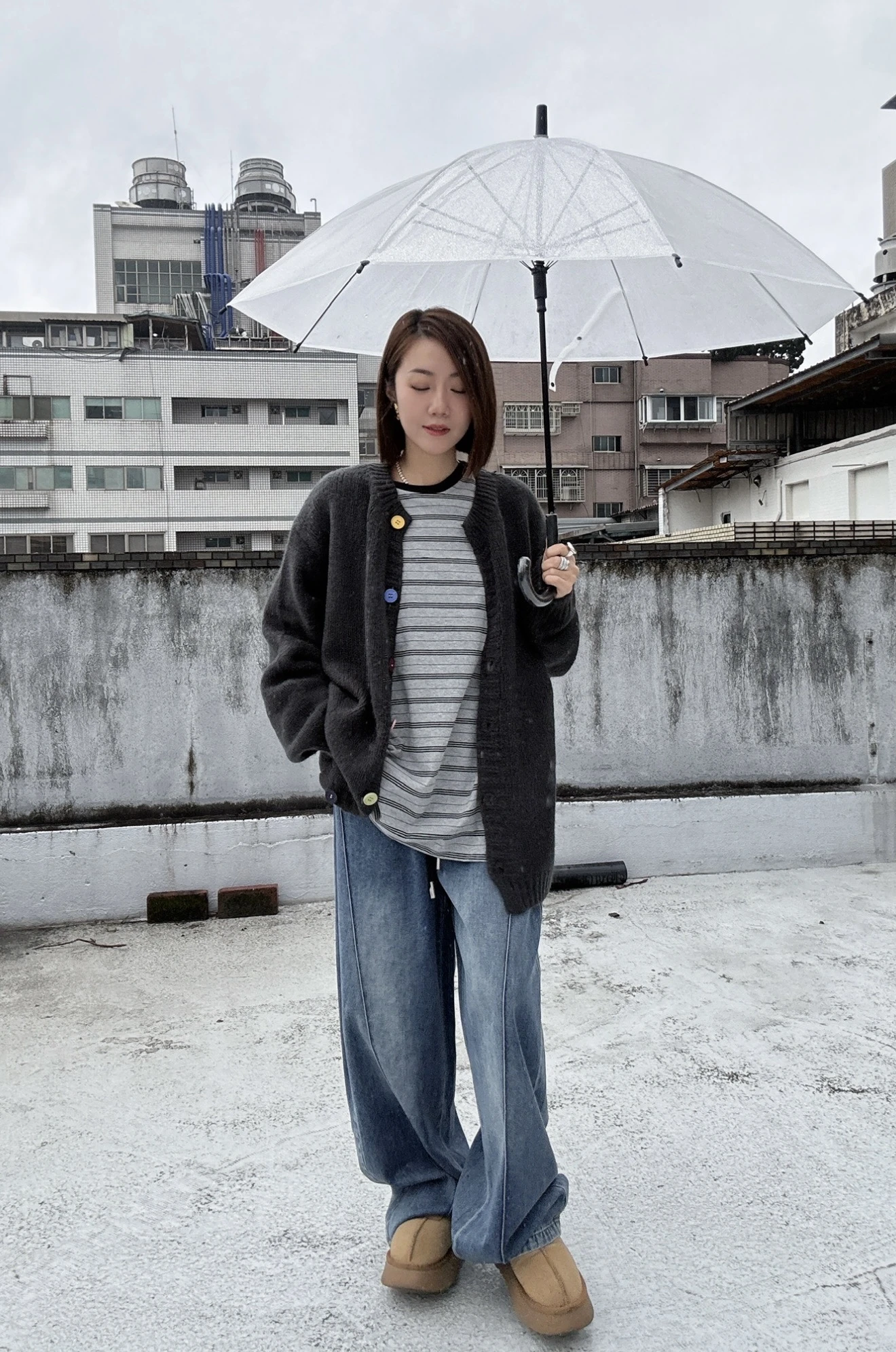 鬆緊抽繩刷色舒服錐型褲