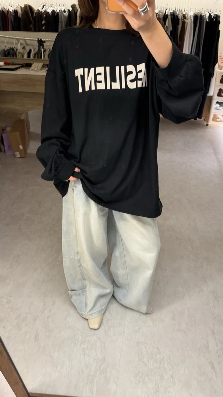 英文縮口長袖上衣