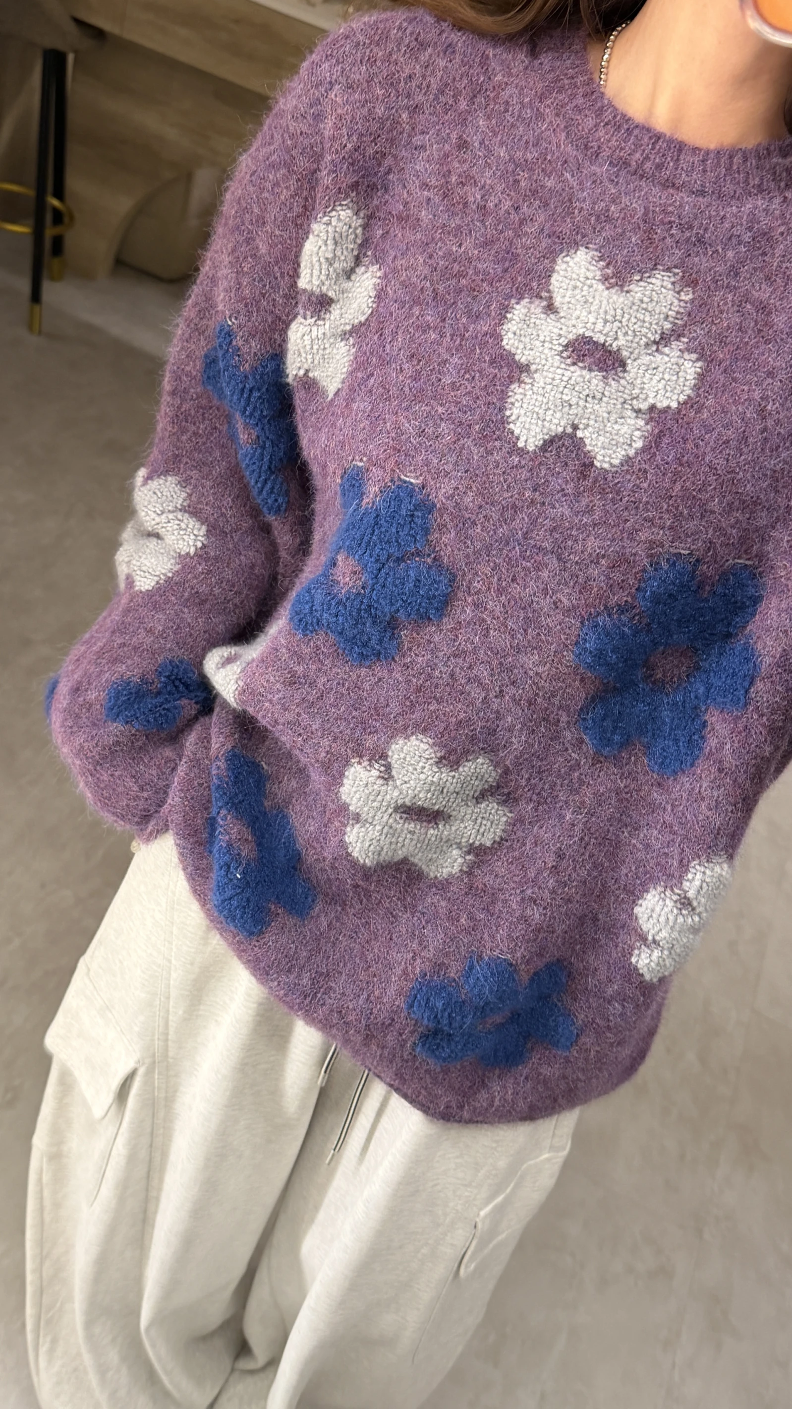 韓系抓毛感立體花朵毛衣